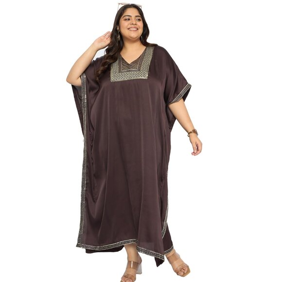 Gypsie Blu Women Plus Size Satin Sequences Caftan Dress Wedding Gown for Girls - Picture 3 of 8